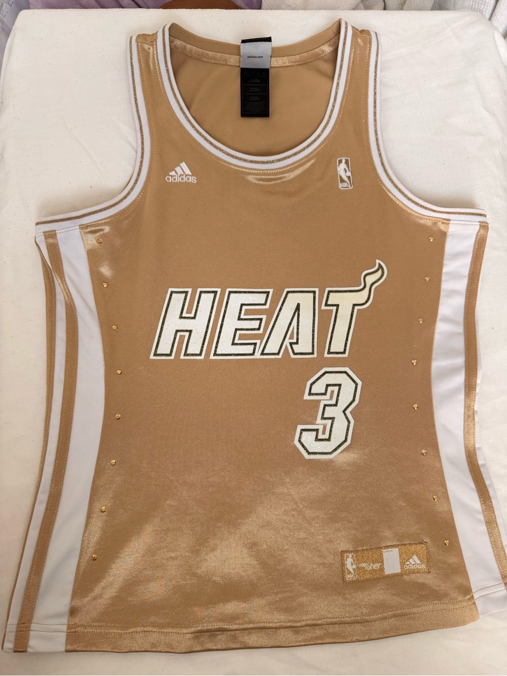 Adidas NBA 4Her Miami Heat Dwyane Wade #3 Women’s Gold Jersey Rhinestone rare